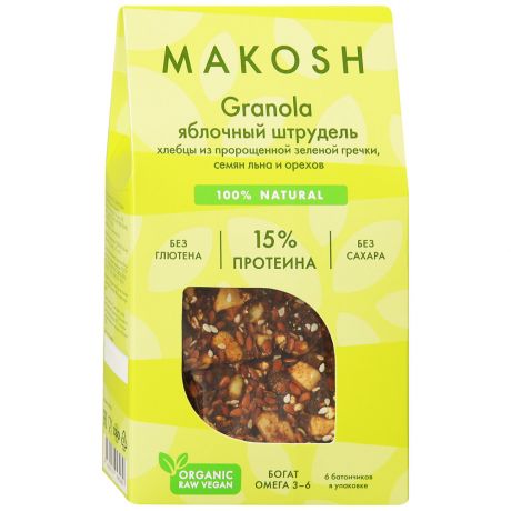 Батончики Makosh Granola Яблочный штрудель на основе семян льна 55 г