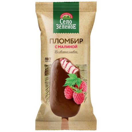 Мороженое Село Зеленое эскимо пломбир Малина шоколад 15% 80 г
