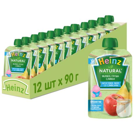 Пюре Heinz Natural яблоко груша сливки без сахара с 6 месяцев 90 г 12 штук