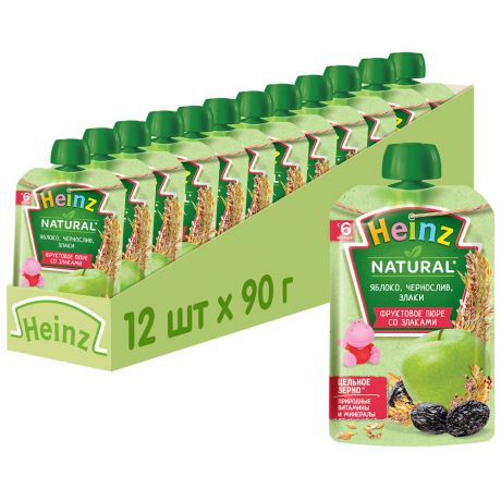 Пюре Heinz Natural яблоко чернослив злаки без сахара с 6 месяцев 90 г 12 штук