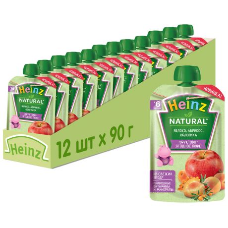 Пюре Heinz яблоко абрикос облепиха без сахара с 6 месяцев 90 г 12 штук