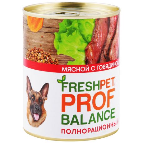 Корм влажный Freshpet Profbalance с говядиной сердцем и гречкой для собак 850 г