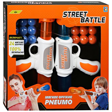 1toy Street Battle игр оружие с мягкими шариками в комплекте 2 пистолета 24 шарика 2.8 см