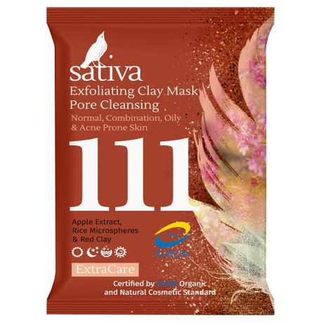Маска-гоммаж Sativa №111 для очищения пор с экстрактом яблока микросферами риса и красной глиной 15 г