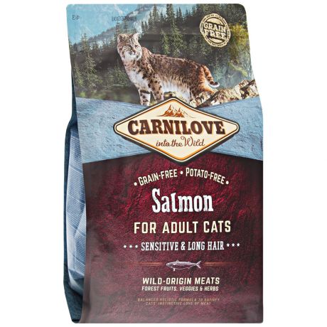 Корм сухой Carnilove беззерновой с лососем густая блестящая кожа и шерсть для взрослых кошек 2 кг