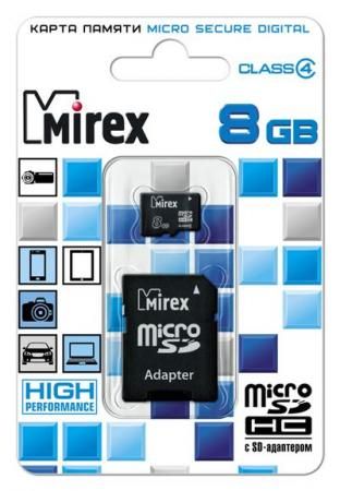 Флеш карта microSD 8GB Mirex microSDHC Class 4 (SD адаптер)