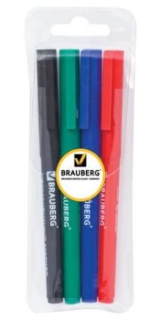 Набор маркеров перманентных BRAUBERG 150295 1 мм 4 шт синий черный красный зеленый