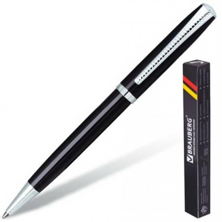 Ручка бизнес-класса шариковая BRAUBERG "Cayman Black", корпус черный, серебристые детали, 1 мм, синяя, 141410