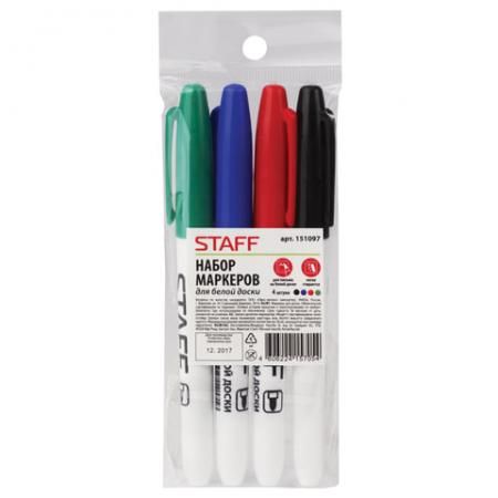Набор маркеров для доски STAFF 151097 2.5 мм 4 шт черный синий красный зеленый