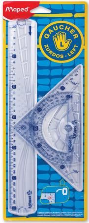 Набор чертежный большой для левши MAPED (Франция) "Geometric" (линейка 30 см, угольник, транспортир), блистер, 897118