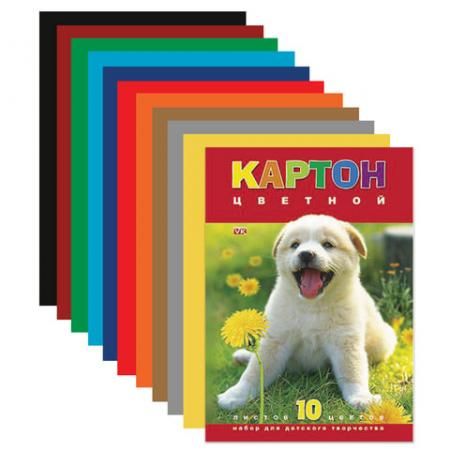 Набор цветного картона Hatber "Белый щенок" A4 10 листов