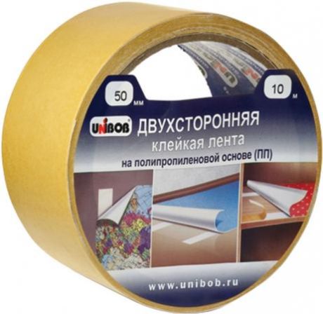 Клейкая лента Unibob 600180 50мм x 10 м двухсторонняя, основа - полипропилен