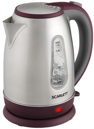 Чайник электрический Scarlett SC-EK21S89 1.7л. 2200Вт нержавеющая сталь/бордовый (корпус: нержавеющая сталь)