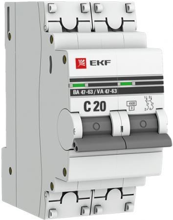EKF mcb4763-2-20C-pro Автоматический выключатель 2P 20А (C) 4,5kA ВА 47-63 EKF PROxima