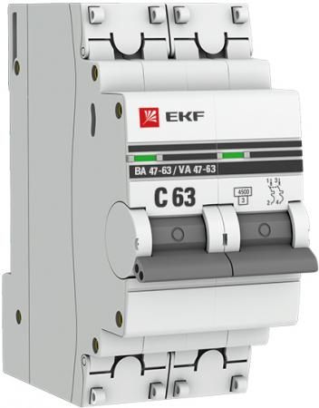 EKF mcb4763-2-63C-pro Автоматический выключатель 2P 63А (C) 4,5kA ВА 47-63 EKF PROxima