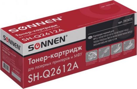 Картридж Sonnen SH-Q2612A для HP LaserJet 1018 LaserJet 3052 LaserJet M1010 LaserJet M1020 LaserJet 1012 LaserJet 1015 LaserJet 1020 LaserJet 1022 LaserJet 3015 LaserJet 3020 LaserJet 3030 LaserJet 3050 2000стр Черный 362425