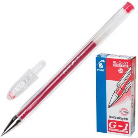 Ручка гелевая PILOT "G-1", корпус прозрачный, узел 0,5 мм, линия 0,3 мм, красная, BL-G1-5T