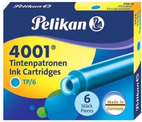 Картридж Pelikan INK 4001 TP/6 (301705) бирюзовые чернила для ручек перьевых (6шт)