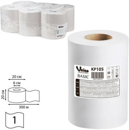 Полотенца бумажные с центральной вытяжкой VEIRO Professional (Система M2), комплект 6 шт., Basic, 300 м, белые, KP105