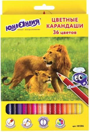 Набор цветных карандашей ЮНЛАНДИЯ Мир животных 36 шт 176 мм 181386