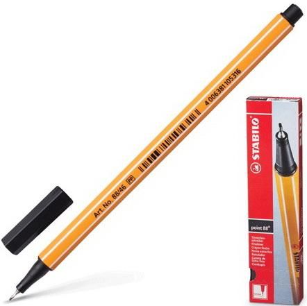 Ручка капиллярная STABILO "Point", ЧЕРНАЯ, корпус оранжевый, линия письма 0,4 мм, 88/46