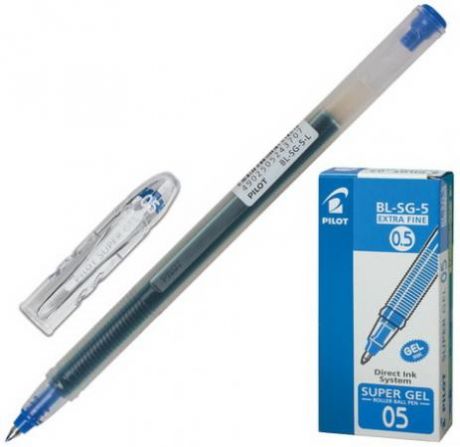 Ручка гелевая PILOT "Super Gel", корпус прозрачный, узел 0,5 мм, линия 0,3 мм, синяя, BL-SG-5