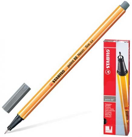 Ручка капиллярная STABILO "Point 88", ТЕМНО-СЕРАЯ, корпус оранжевый, линия письма 0,4 мм, 88/96