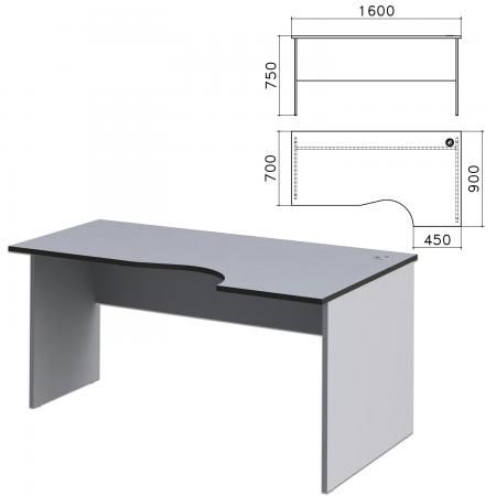 Стол письменный эргономичный "Монолит", 1600х900х750 мм, правый, цвет серый, СМ6.11