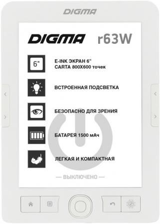 Электронная книга Digma E63W 6" E-Ink Carta 800x600 600MHz/4Gb/microSDHC белый