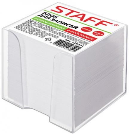 Блок для записей STAFF в подставке прозрачной, куб 9х9х9 см, белый, белизна 90-92%, 129201