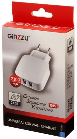 Сетевое зарядное устройство GINZZU GA-3008W 2.1A 2 х USB белый