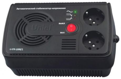 Стабилизатор напряжения Uniel U-STR-1000/1 2 розетки черный