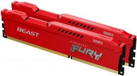 Оперативная память для компьютера 16Gb (2x8Gb) PC3-14900 1866MHz DDR3 DIMM CL10 Kingston FURY Beast Red KF318C10BRK2/16