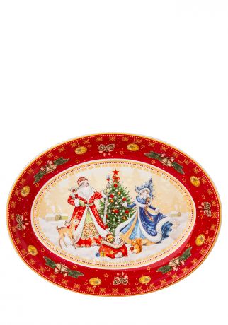 Блюдо овальное "Дед Мороз и Снегурочка"