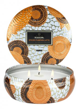 Ароматическая свеча Spiced Pumpkin Latte (пряности, тыква, латте): свеча в алюминиевом подсвечнике с 3 фитилями 340г