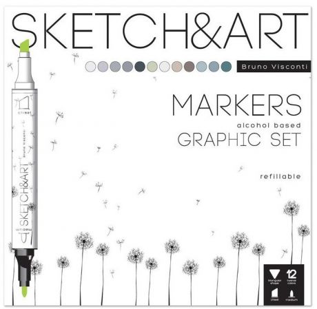 Канцелярия Sketch&Art Набор маркеров двухсторонних маркеров Графика 12 цветов