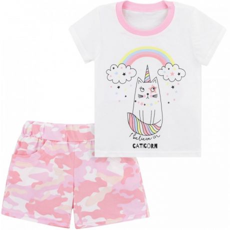 Комплекты детской одежды Babycollection Костюм для девочки Кот единорог (футболка, шорты)