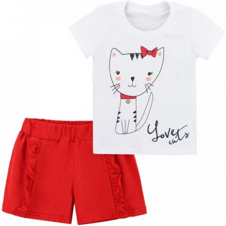 Комплекты детской одежды Babycollection Костюм для девочки Кошечка с бантиком (футболка, шорты)