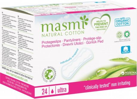 Гигиенические прокладки Masmi Ежедневные ультратонкие гигиенические прокладки из органического хлопка в индивидуальной упаковке 24 шт.