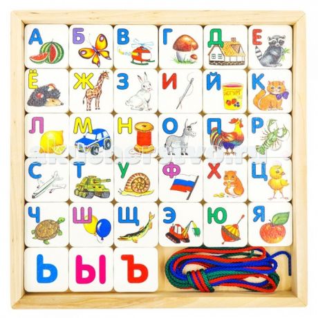 Деревянные игрушки Alatoys Шнуровка азбука 33 детали КША3301