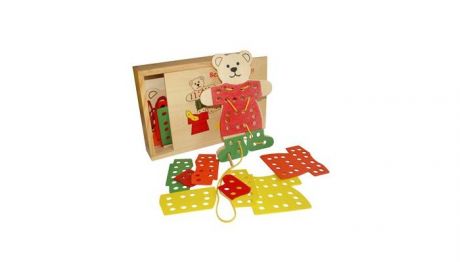 Деревянные игрушки QiQu Wooden Toy Factory Шнуровка Медвежонок
