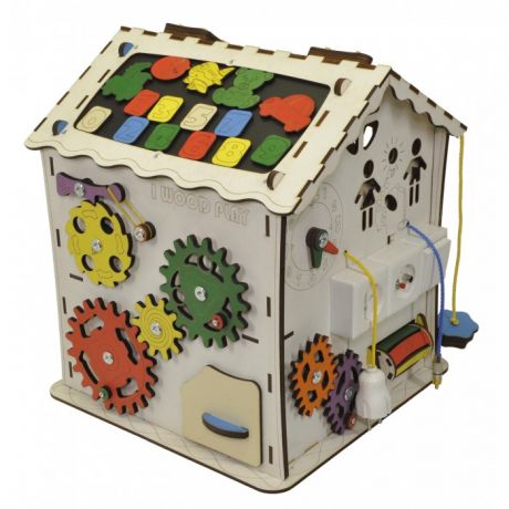 Деревянные игрушки Iwoodplay Бизикуб Развивающий домик с электрикой (блоком светоиндикации)