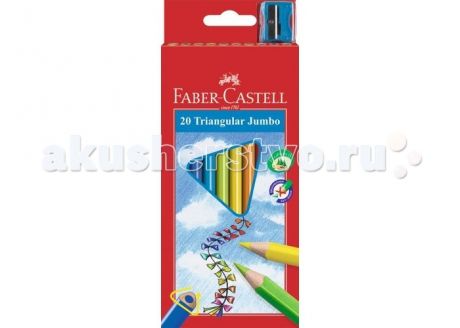 Карандаши, восковые мелки, пастель Faber-Castell Цветные карандаши Jumbo в картонной коробке 20 шт. точилка