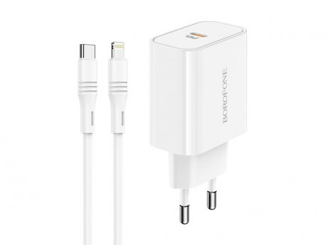 Зарядное устройство Borofone BA57A Easy Speed 1xUSB-C PD3.0 20W 3A + кабель USB-C - Lightning 1.0m White