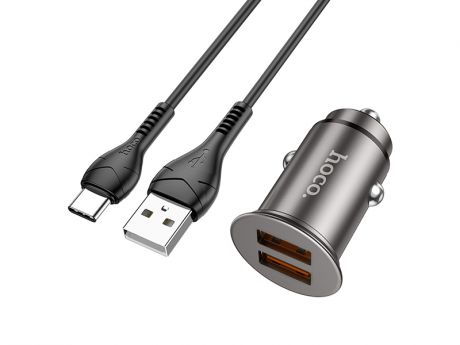 Зарядное устройство Hoco NZ1 Developer 2xUSB + кабель USB - Type-C Metal Grey