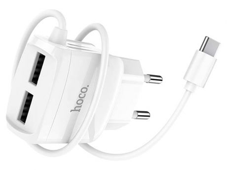 Зарядное устройство Hoco RC2 2xUSB 2.4A + кабель MicroUSB White
