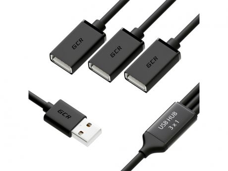 Хаб USB GCR AM - 3xAF 0.35m Black GCR-51864