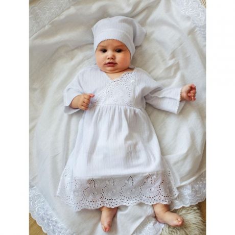Крестильная одежда Папитто Крестильный набор для девочки (полотенце, платье и косынка)