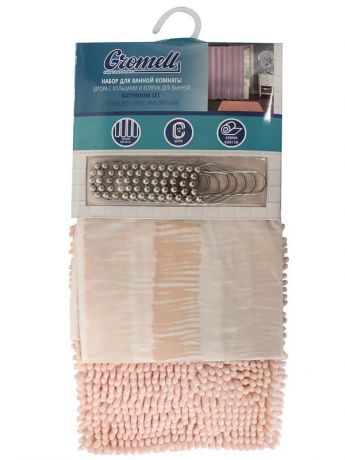Набор для ванной комнаты Gromell штора с кольцами и коврик для ванной Coral 77AS004