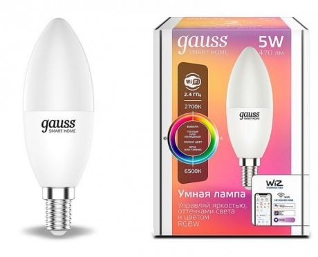 Светильники Gauss Лампа Светодиодная Smart Home RGBW E14 C37 5 Вт 2700-6500K